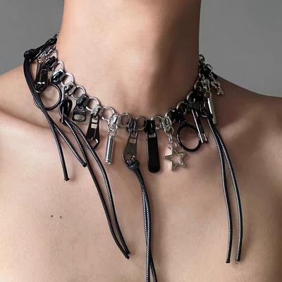 Cyber Punk Zipper Necklace Fringe Chain Head Y2k Hip Hop Choker Men's Women's Fashion Personality Jewelry Accessories