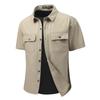 Short Sleeved Shirt Men's Summer Casual Men's High Elasticity Comfortable Solid Color Workwear Shirt Autumn Multi Pocket Shirt