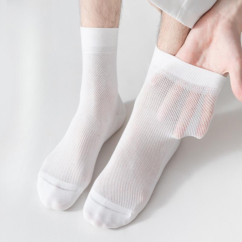 Men's Summer Thin Pure Cotton Mid-calf Socks, Mesh Breathable, Antibacterial and Deodorizing Spring and Autumn Casual Business Socks