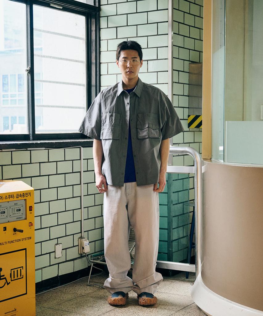 Nontaib Mesh Twin Cargo S/S Shirts (Grey)