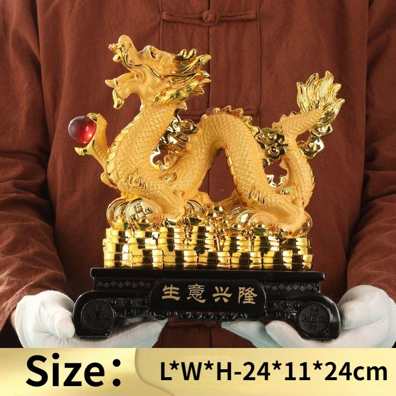 Fengshui Wealth Xianglong Zhaocai Decoration Zodiac Dragon Golden Dragon Playing Beads Home Wine Cabinet Living Room Decoration