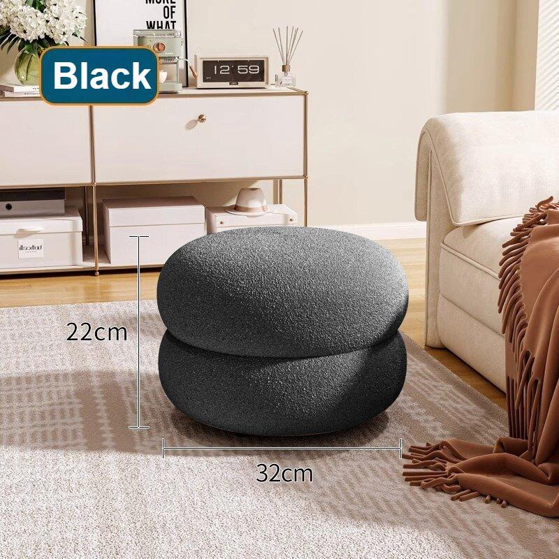Modern Cream Round Stool - Low Seating for Living Room Sofa, Bedroom & Shoe Changing, Velvet Upholstered Home Decor Accent Piece