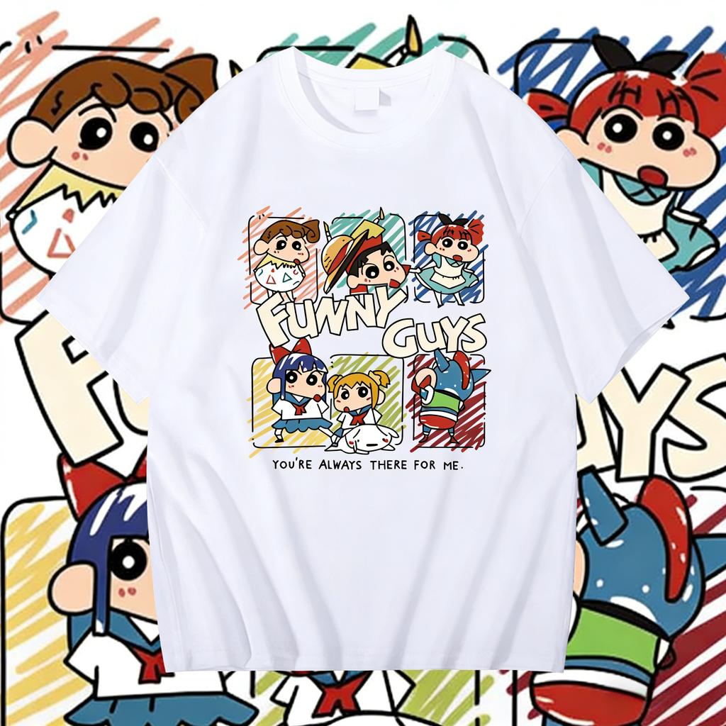 2026 Summer Comic Form Crayon Shinchan Image 100 Cotton Printed Oversize Casual Tshirt Adult Children Parentchild Top Y2k