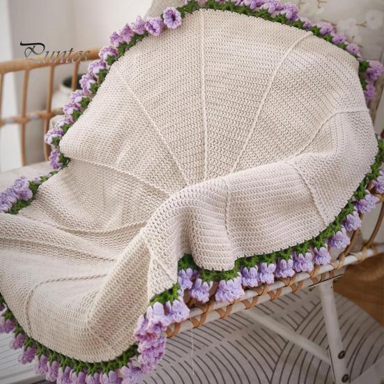 31.5 Inch Crochet Flowers Blanket Handmade Rose Bouquet Blanket Knitted Flowers Throw Blanket for Mother's Day Gift Home Decor