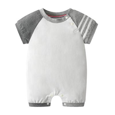 Unisex Gestreifter Baumwoll-Kurzarm-Strampler - Süßes Sommer-Neugeborenen-Outfit