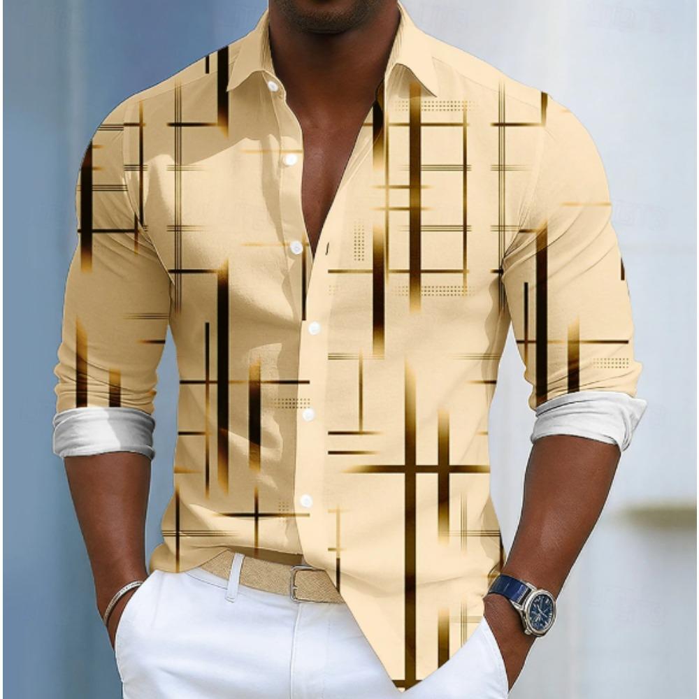 Men's Striped Pattern Printed Long Sleeve Shirts Casual Cardigan New Button Holiday Fashion Shirts