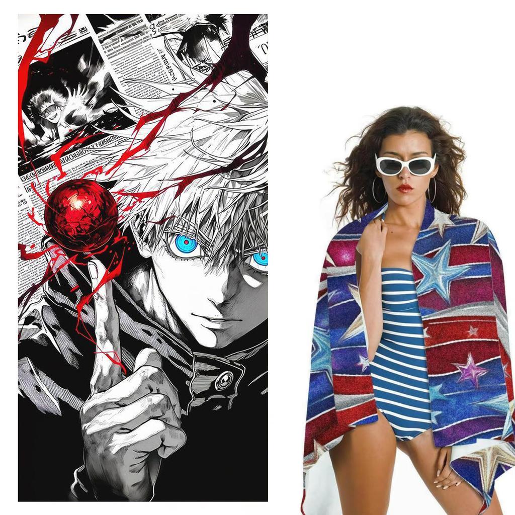Jujutsu Kaisen Gojo Satoru Telo da Spiaggia Anime Microfibra Asciugatura Rapida Morbido Delicato sulla Pelle Asciugamano Sportivo per Palestra Accessori da Spiaggia alla Moda