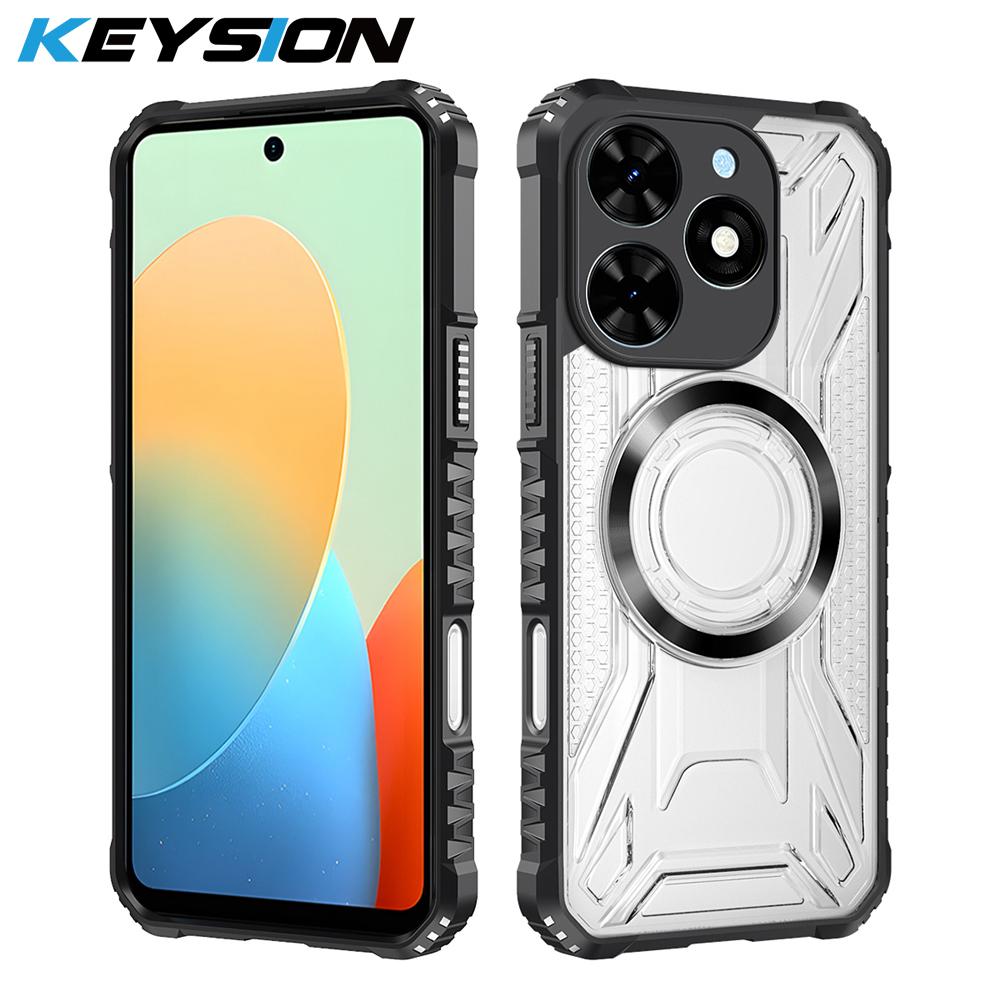KEYSION Transparent Magnetic Case for TECNO Spark 10 Pro Soft Silicone+PC Heavy Duty Shockproof Phone Cover for Spark 10 4G 10C