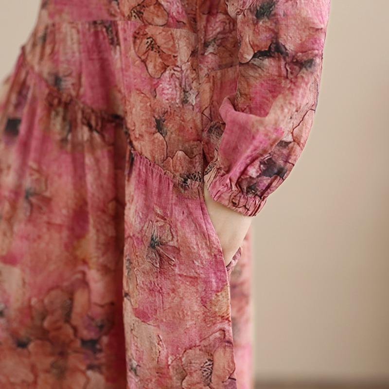 DIMANAF New 2026 Women Plus Size Spring Summer Vintage Long Dress Loose Oversize Long Sleeve Maxi Floral Print