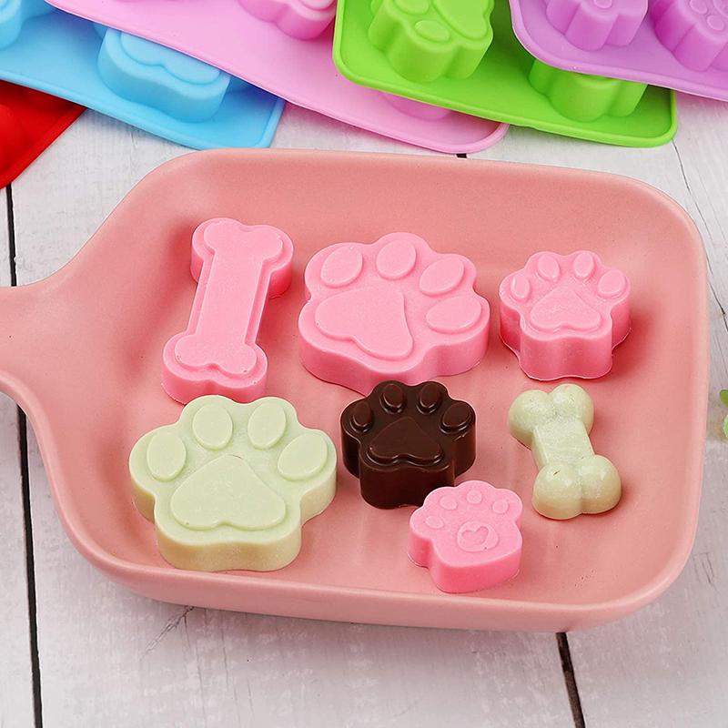 Dog Paw Bone Mold Pet Frozen Treats Silicone Mould Puppy Cat Print Treat Moldes De Silicona Baking Accessories Cupcake Topper