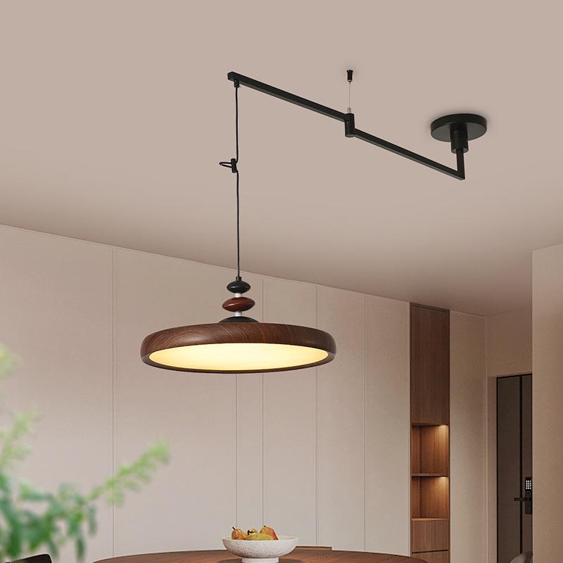 Vintage Walnut Wood Swing Arm Chandelier for Dining Table or Cafe Bar