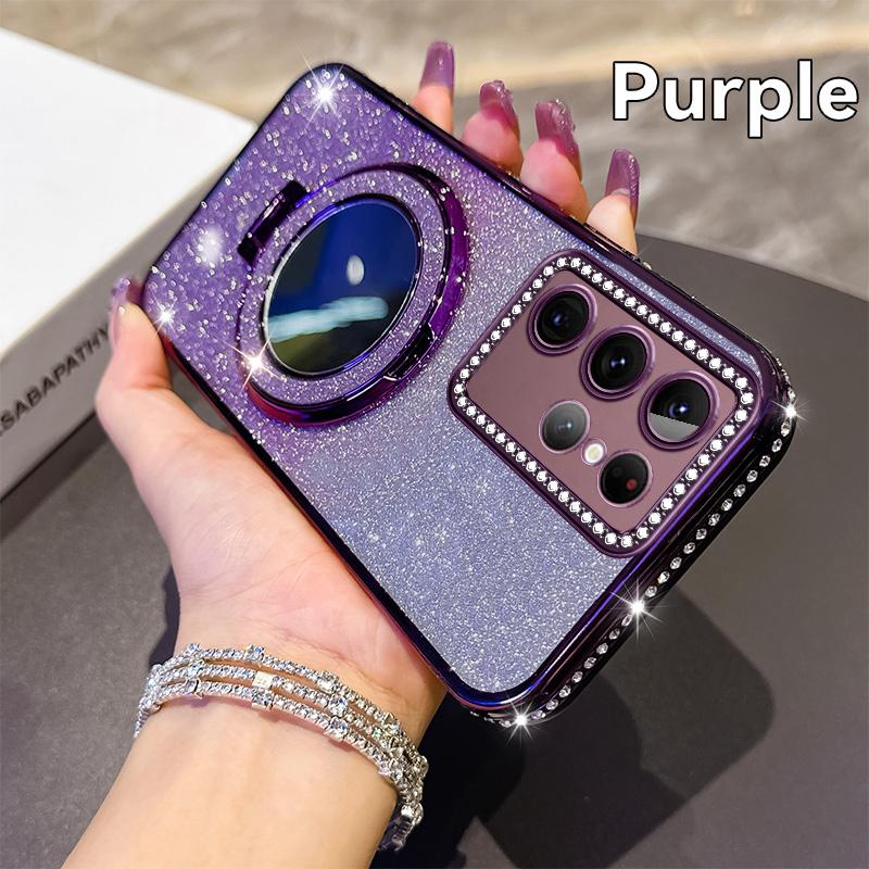 KEYSION Glitter Jewelled Magnetic Phone Case for Samsung Galaxy S22 Ultra S21+ Plus S20 FE Makeup Mirror Stand Shockproof Cover