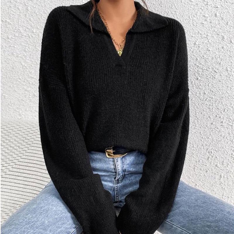 Women's Autumn and Winter Long-sleeved Lapel Pullover Sweater