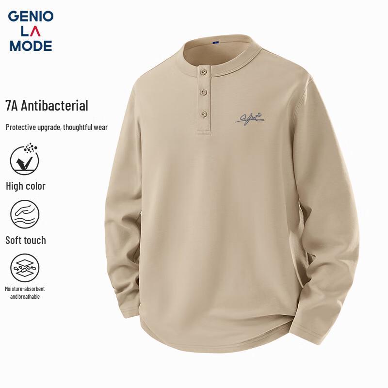 GENIOLAMODE Men s Henley Long-Sleeve T-Shirt M