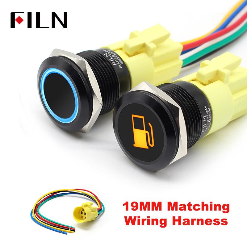 FILN 12V 16/19/22mm Metal Push Button Switch Symbol Warning LED ON/OFF Industrial Control Car Modification Marine Equipment