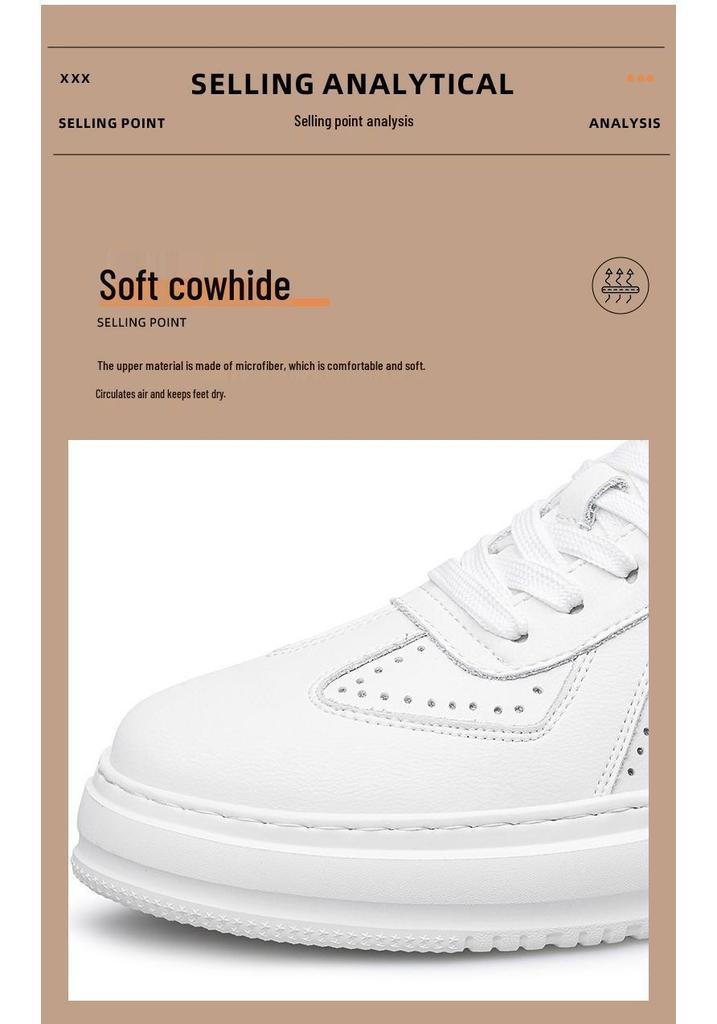 Men's 8CM Height-Increasing White Skate Shoes - Thick Sole, Lightweight, Versatile Lace-Up Casual Sneakers In Large Sizes