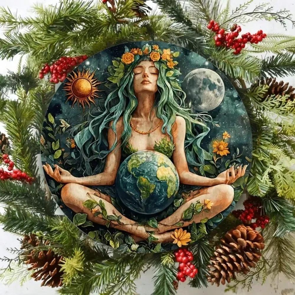 Metall Wandkunst Gaia Göttin Mutter Erde Rund Flacher Druck Heim Bar Café Dekor