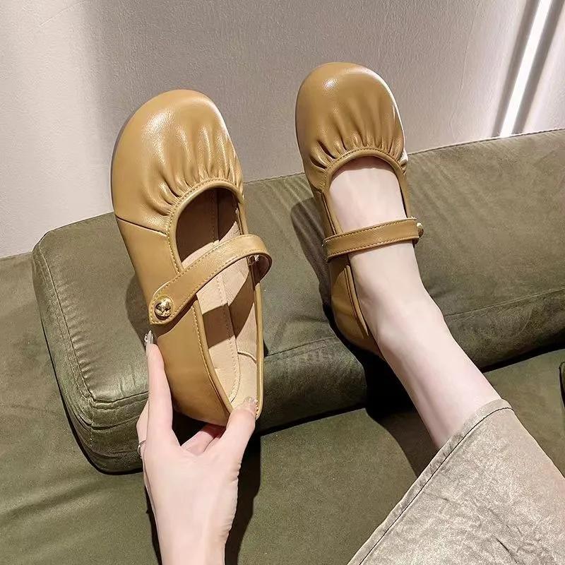 Móda 2024 Módní dámské boty Pásek s přezkou Dámské baleríny Horký prodej Mělké denní baleríny Dámské Vysoce kvalitní plisované baleríny Nízké podpatky