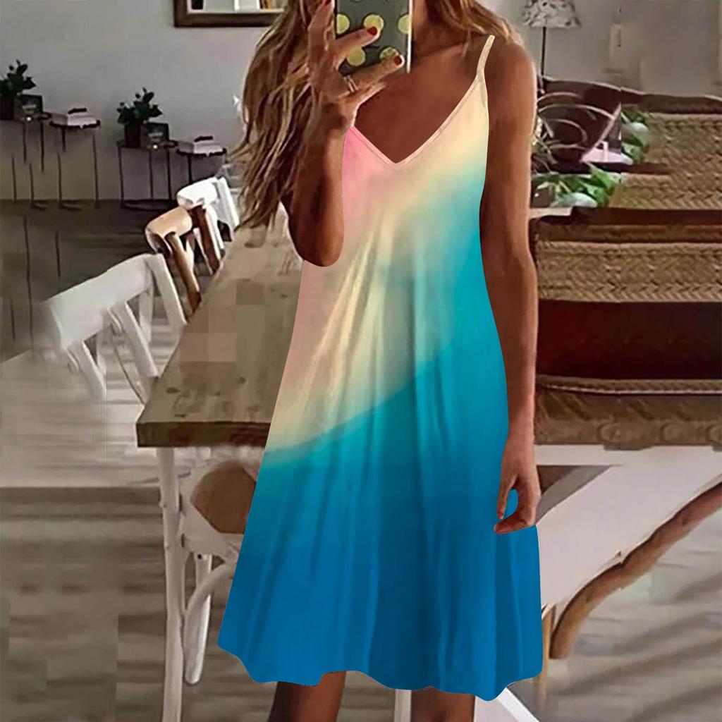 Kadın Elbise Günlük Baskı Slip Plaj Etek Sundress