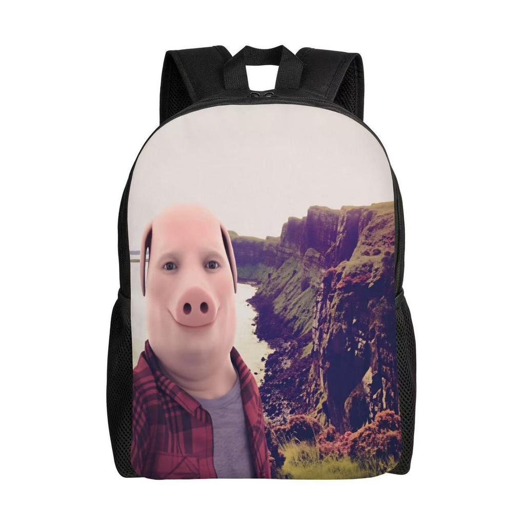 Funny John Plaid Shirt Pig Pork Printed School Bag Primary School Student 17-Inch Large Capacity One