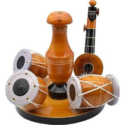 Eco Friendly Wooden Handcrafted Musical Set with Vase Decor Decorative Showpiece for Home Table Office Living Room Decoration Item, 8 Cm