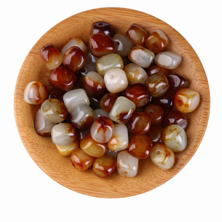 Natural Hetian Jade Loose Beads: Beautiful Color & Shape, Skin Intact, Perfect for DIY Stringing, Accessory, and Spacer Beads.