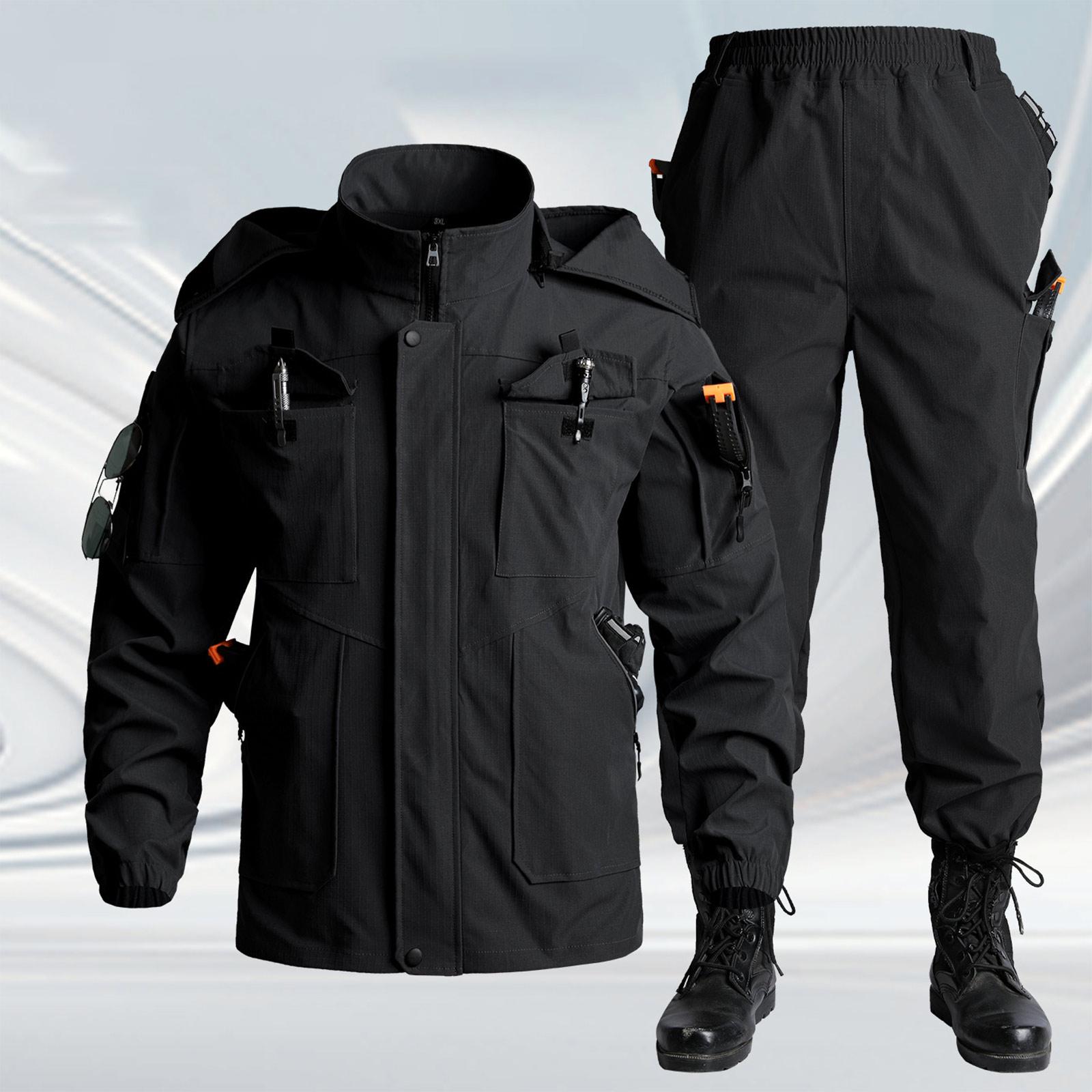 Мужской костюм-куртка  Мужская рабочая одежда  Износостойкий камуфляжный костюм  Тренировочный костюм с капюшоном  Альпинистский костюм для улицы XXXL чёрный