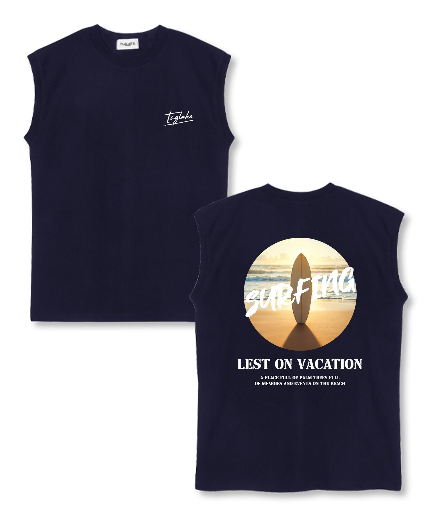 Tee Glake On Vacation Oversized Sleeveless T-Shirt Navy Xl