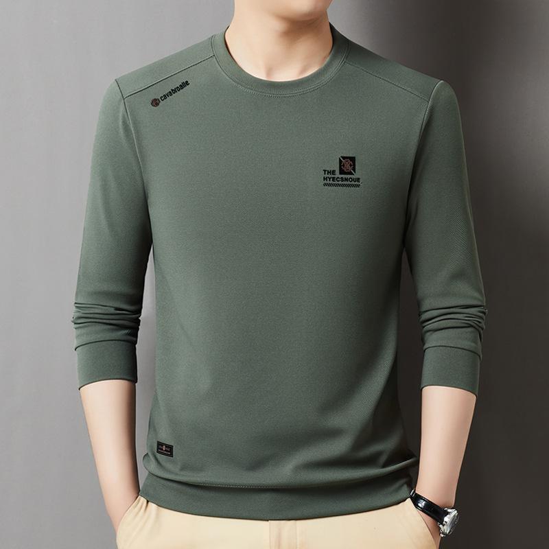 Men's Long-sleeved T-shirt Spring Sweatshirt Thin Casual Loose Round Neck Bottoming Top for Men