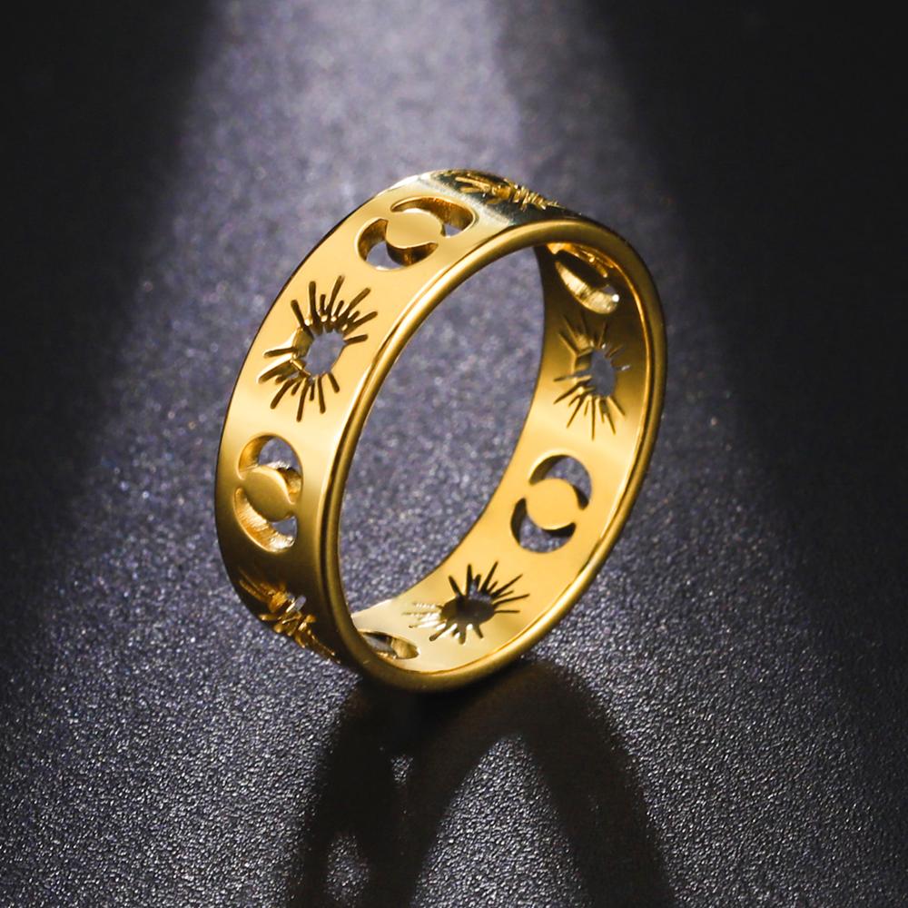 Cazador Stainless Steel Sun Crescent Moon Rings for Women Gold Color Rings 2026 Jewelry Anniversary Birthday Mother Gift New