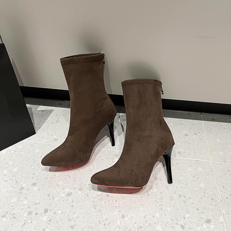 Autumn and winter new women's boots European and American fashion suede stiletto mid-tube boots pointed high-heeled fashion boots
