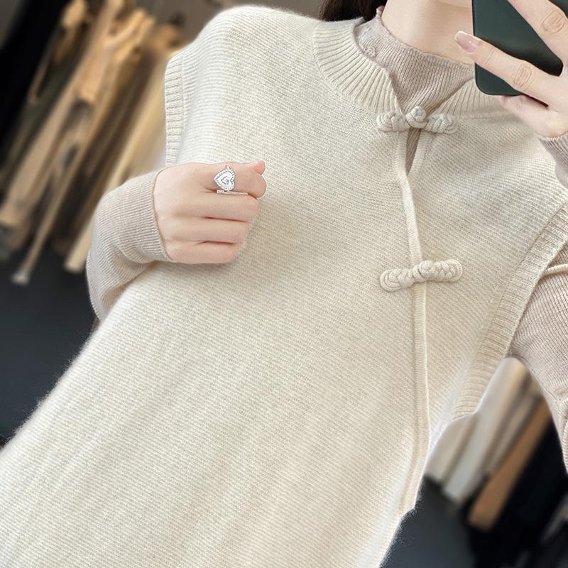 Dámské kašmírové šaty bez rukávů Qinghe kašmír 70% vlna 30% kašmír dámské podzimní a zimní kašmírové šaty měkké a teplé