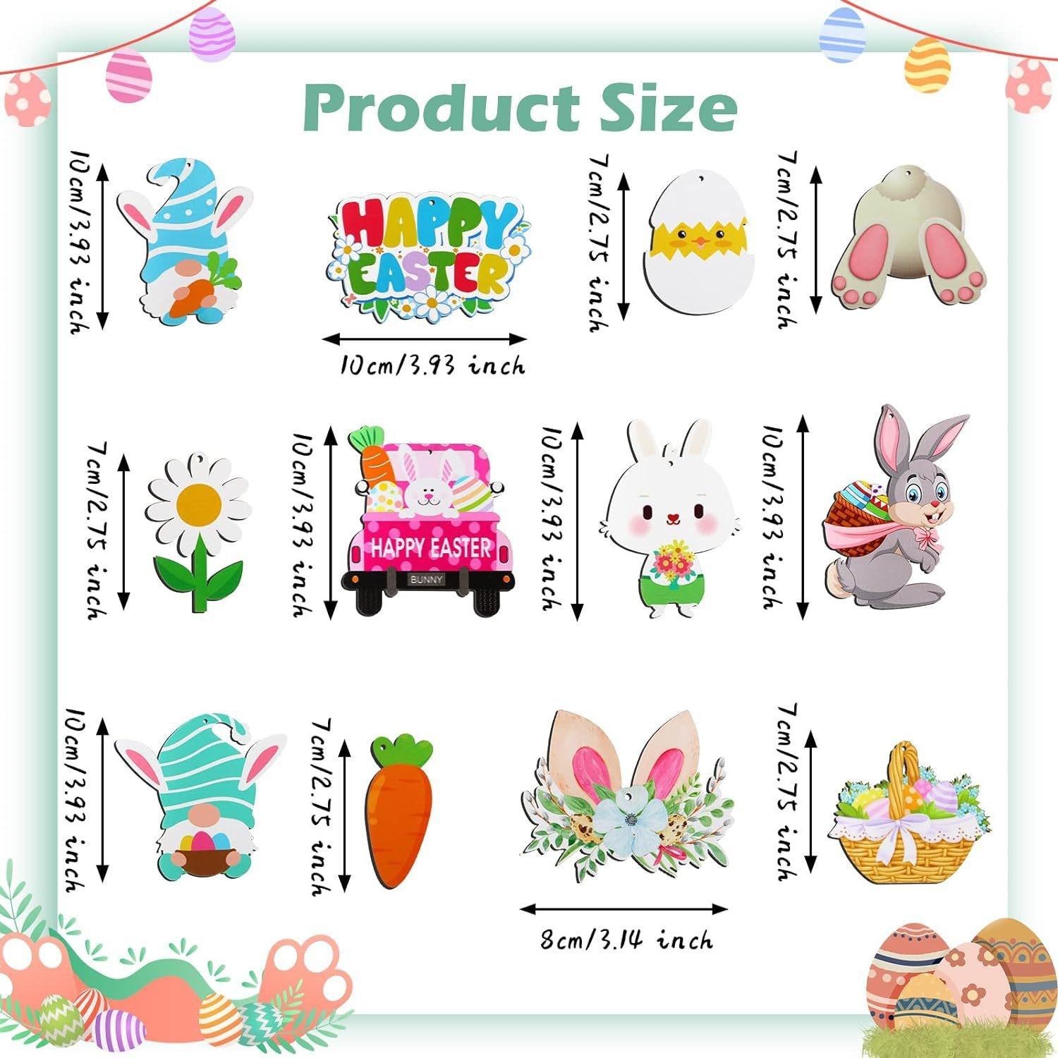 

24pcs Easter Wooden Ornaments Decorative Rabbit Eggs Truck-Shaped Wooden Slices Holiday Decorations Cute Bunny Table Ornaments L