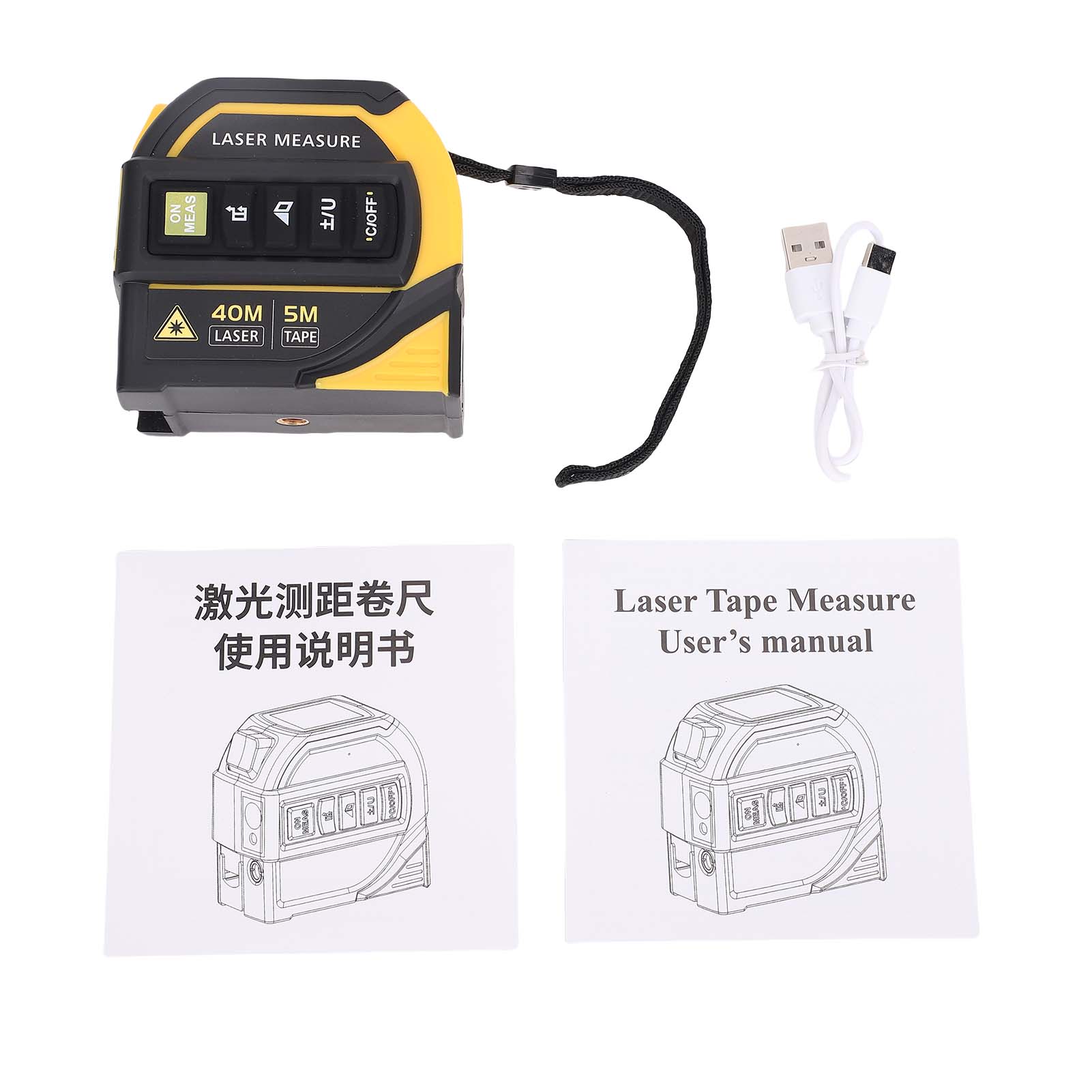 

4in1 Laser Tape Measure 131ft Laser Measurement &16.4ft Manual Tape Ruler LCD Display Pythagorean, Area, Volume,
