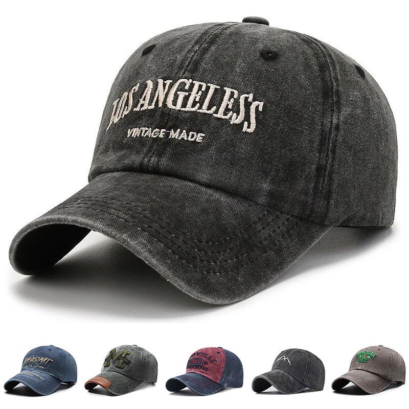 Unisex Distressed Embroidered Cotton Baseball Cap with Soft Brim for Sun Protection