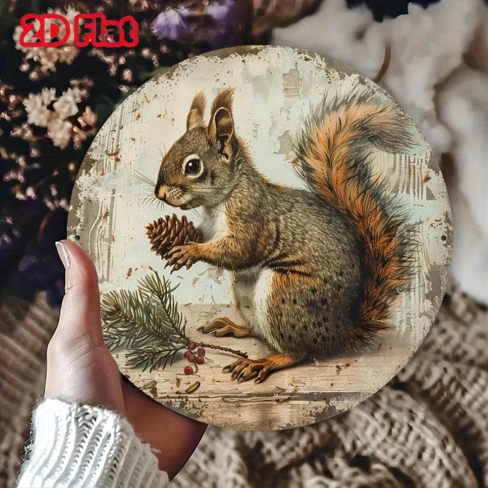 

Vintage Squirrel Pinecone Metal Tin Sign 8x8 Rustic Wall Decor 20x20 різнокольоровий