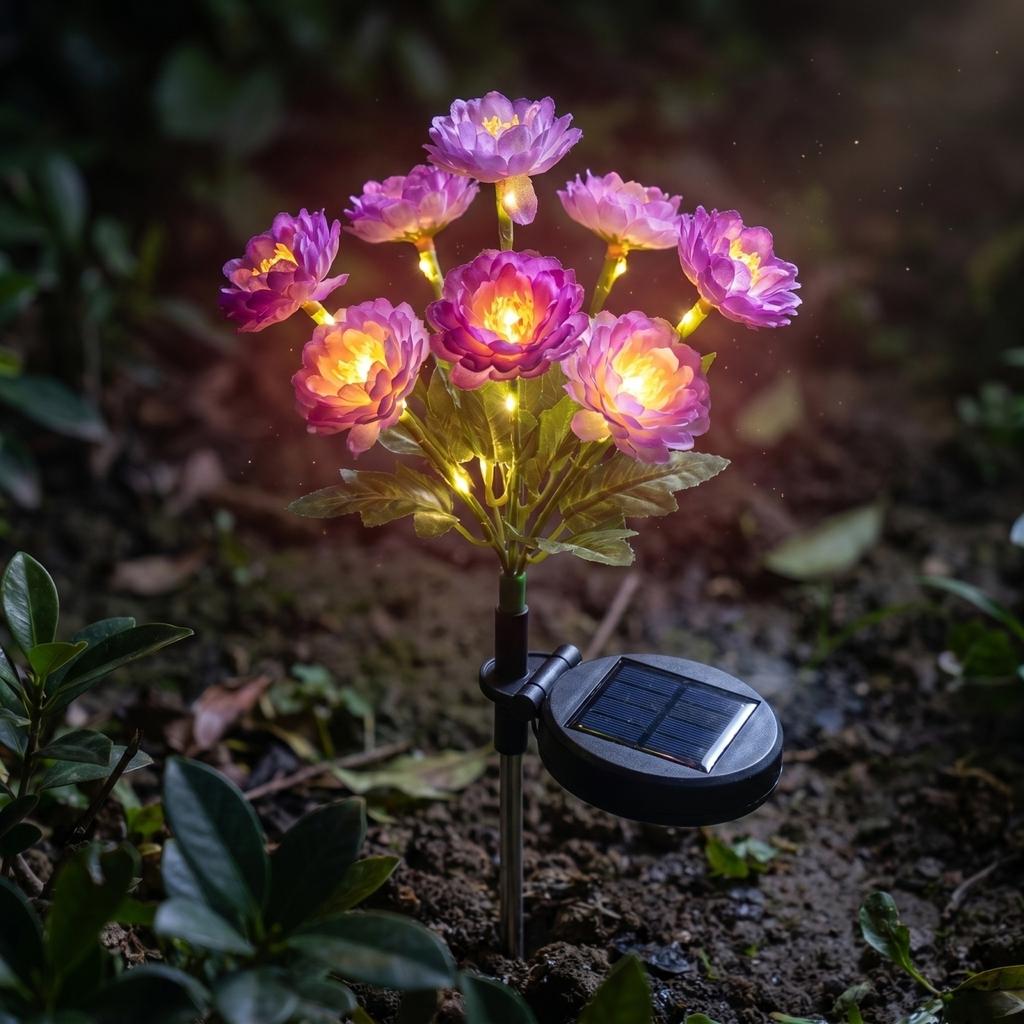 Solar Powered Lotus Flower Outdoor Stake Light Artificial Flower Garden Decoration Waterproof LED Pathway Lighting for Yard Lawn Patio Landscape