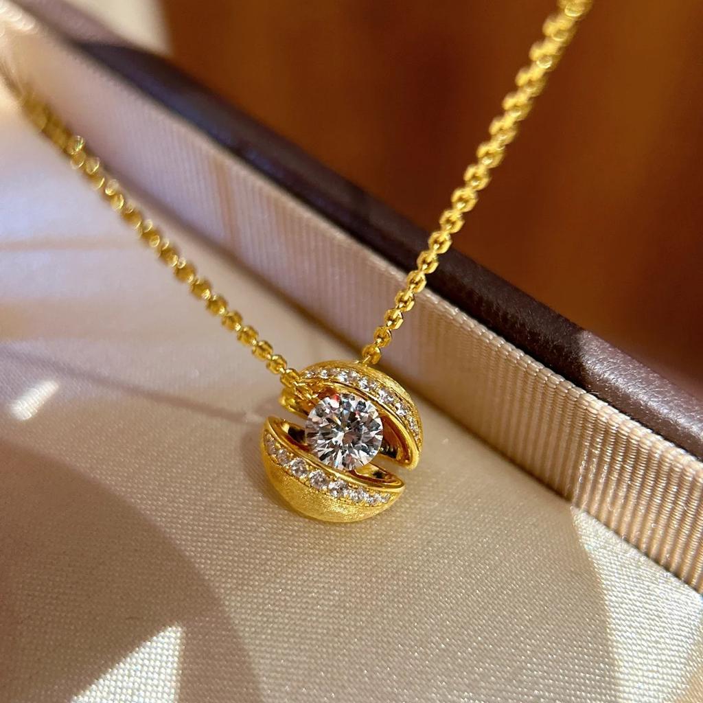 Trendy Floating CZ Planet Pendant Necklace for Women, Luxury Gold Plated Celestial Sphere Orbit Chain, Modern Jewelry Gift