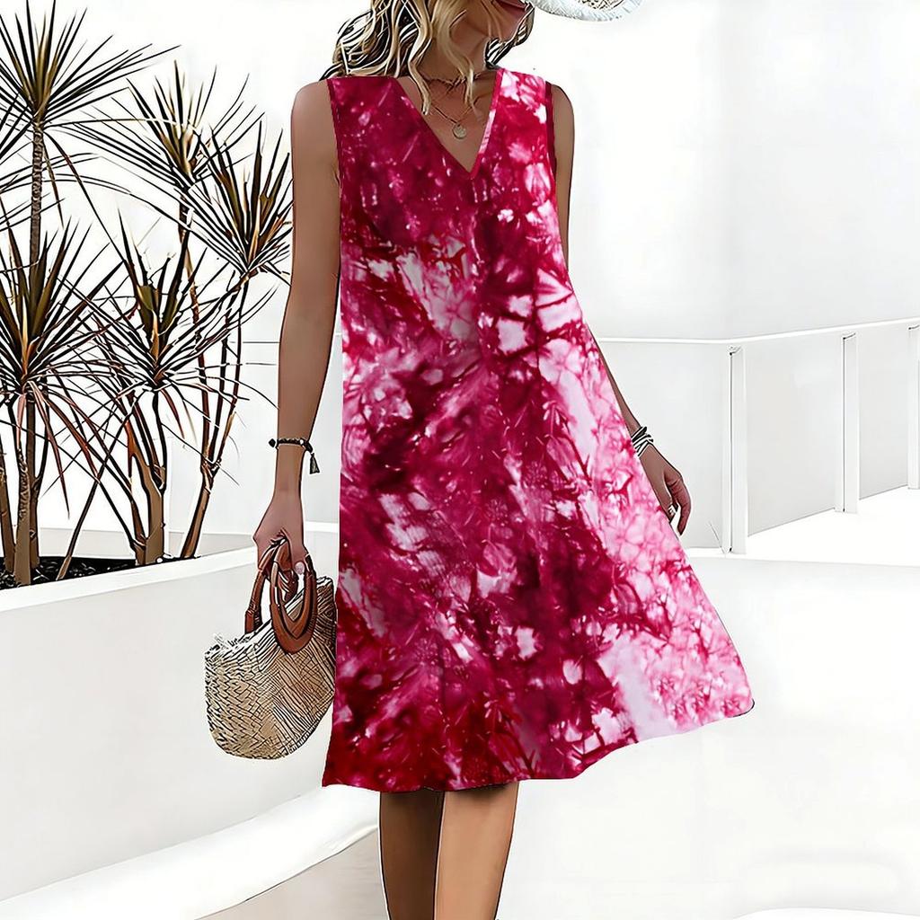 Plus Size V Neck Sleeveless Dress Shaded Brook Woodland Watercolor Print For Peaceful Nature Stroll
