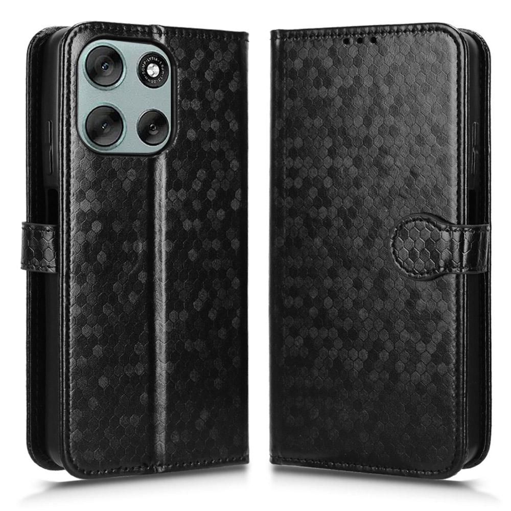 

For Motorola Moto G56 5G Wallet Case Dot Pattern Imprint PU Leather Phone Cover with Wrist Strap Black