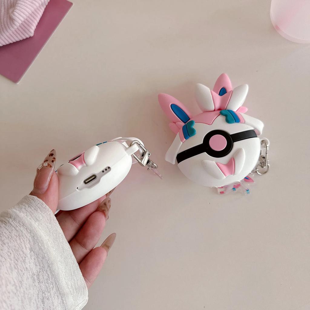 For Airpods 4 Case 2024,Pokemon Sylveon Ball Shockproof Protective Earphone Silicone Cover For Airpod 4 Case Keychain Girl Funda