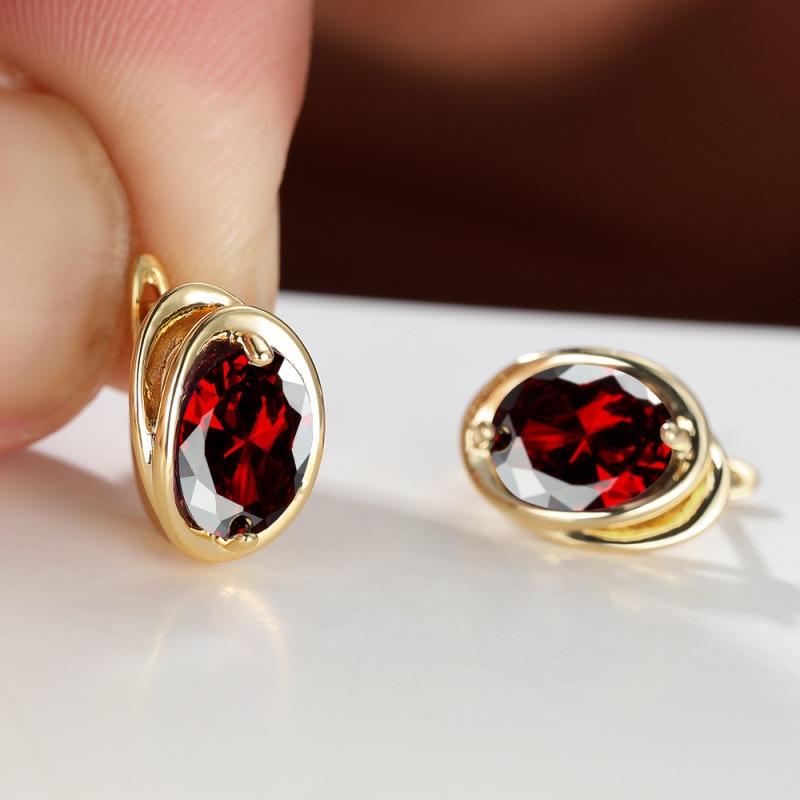 Wish Blast Champagne Gold Geometric Oval Red Diamond Earrings Ladies Fashion Commuter