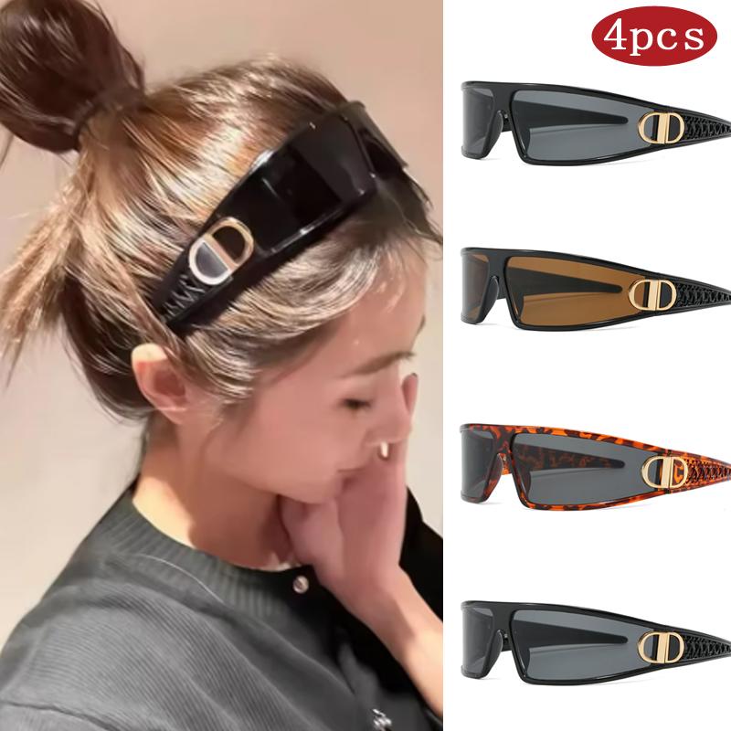 4pcs Luxury Headband Style Sunglasses Trendy Punk Square Personalized Pography Concave Styling Eyeglasses Sport Brand Glasses