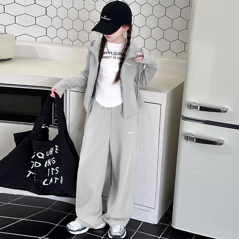 

Комплект из двух вещей для девочек 2025: Толстовка с капюшоном и брюки широкого кроя для подростков, осенне-весенний стиль 130 cm