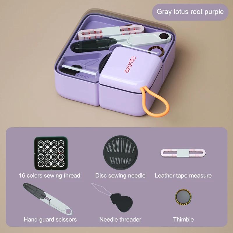 Sewing Box Set Portable and Multifunctional Hand Sewing Storage Box  Mini Travel Household Sewing Box Set Sewing Kit фиолетовый