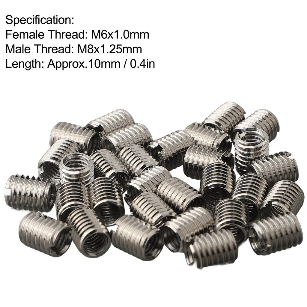 30pcs Threaded Inserts Inner M6X1.0 Outer M8X1.25 Length 10MM Male Female Nut