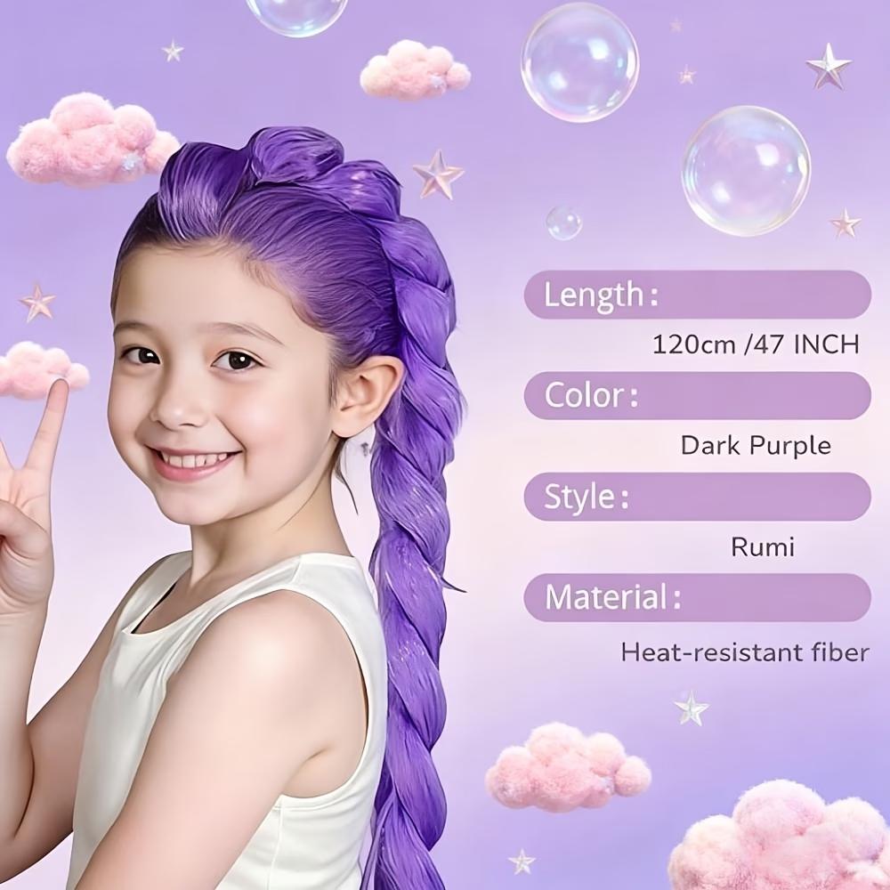 Kpop Demon Hunters Kids Girl Role-Playing Wig Rumi Purple Long Hair Party Role-Playing Prop  Cosplay