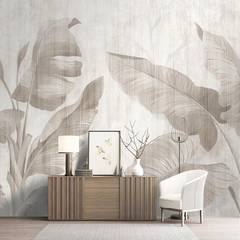 Vintage Nordic Style 3d Wall Mural Hand-Painted Plant-Wood Grain Wall Paper Living Room Bedroom Fresco Home Decor
