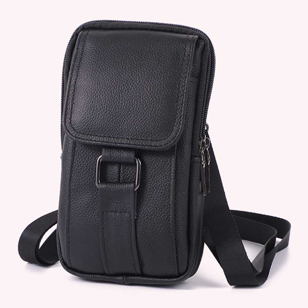 Portable Fanny Pack Waist Bag Cowhide Leather Cell Phone Belt Pack Simple Multi-pockets Casual for Outdoor Sport