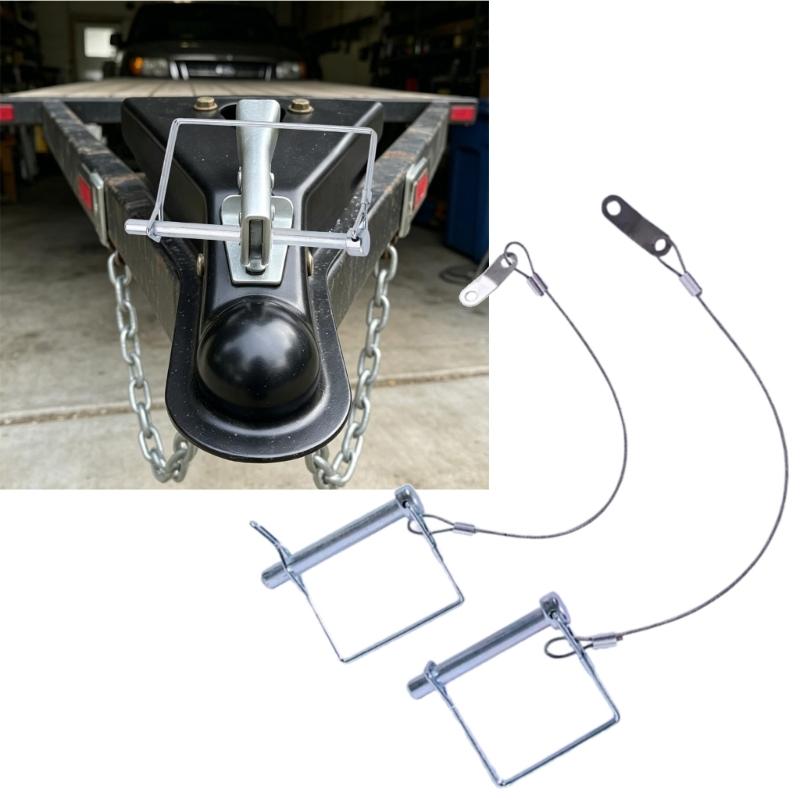 Trailer Retaining Pin Set with Spring Clip Lock and Wire Lanyards, 3 Piece Metal Hardware for Travel Towing Use